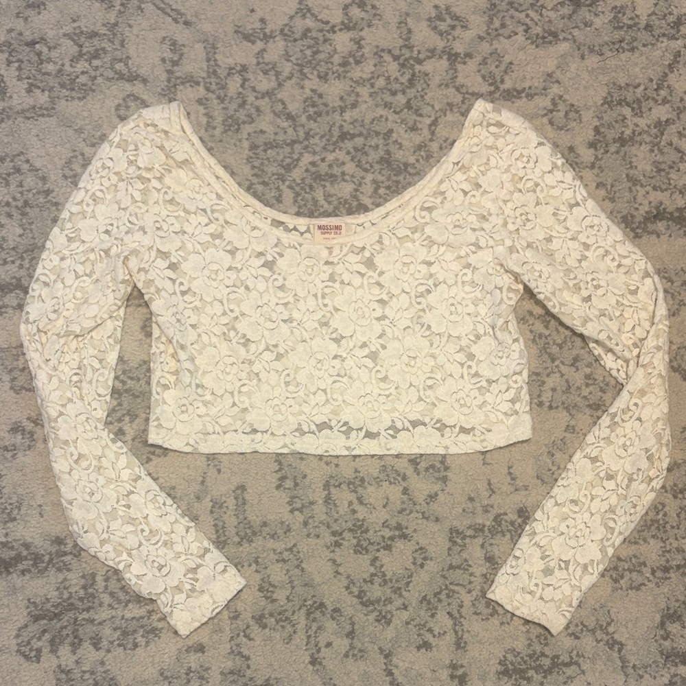 Mossimo Supply Co. White Floral Lace Long-Sleeve Crop Top